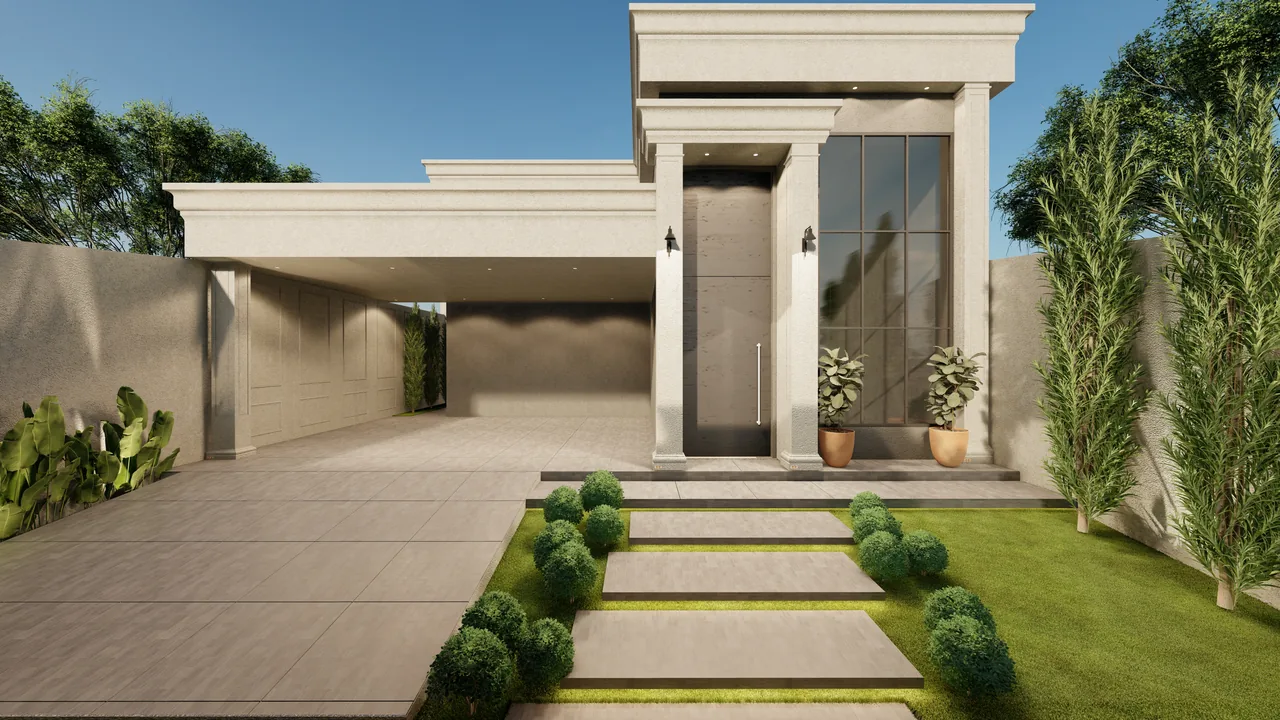 Fachada contemporânea com portão de garagem