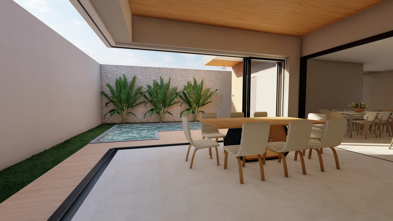 Área gourmet aberta para a piscina