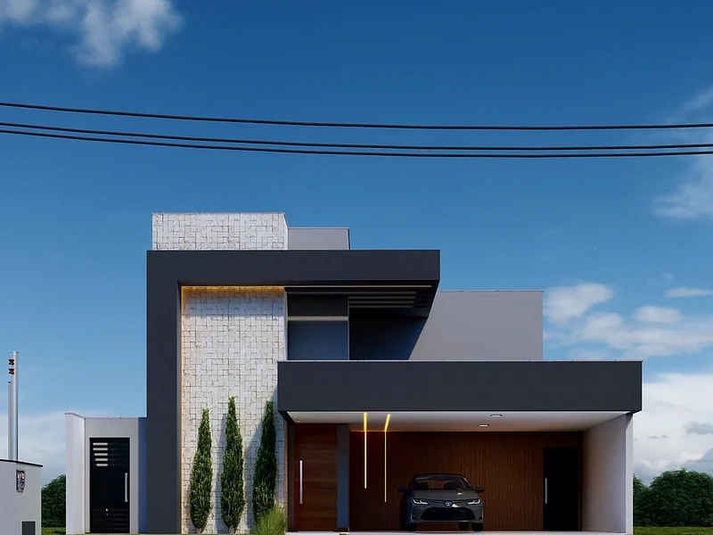 Referência de casa de 300 m² com fachada em garagem coberta