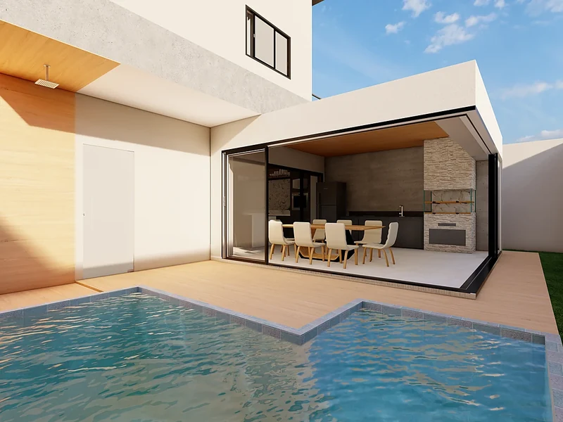 Referência de casa de 400 m² com piscina e área gourmet aberta